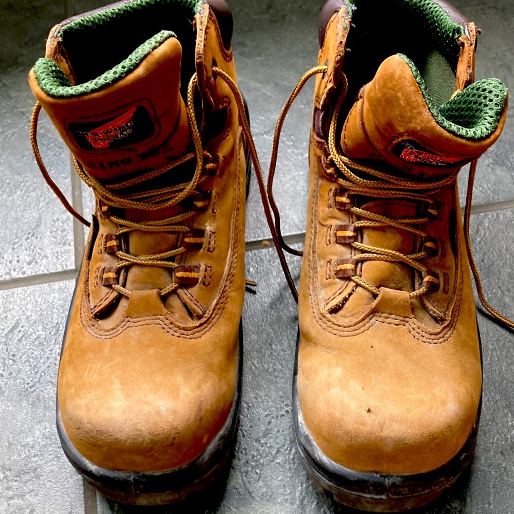 Red Wing Boots, steel toes, waterproof. Excellent condition.  Too big for me.